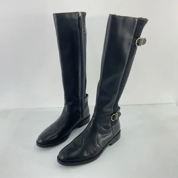 Cole Haan Black Leather Tall Knee-High Quilted Riding Boots Women's Size 9.5 - Picture 2 of 6
